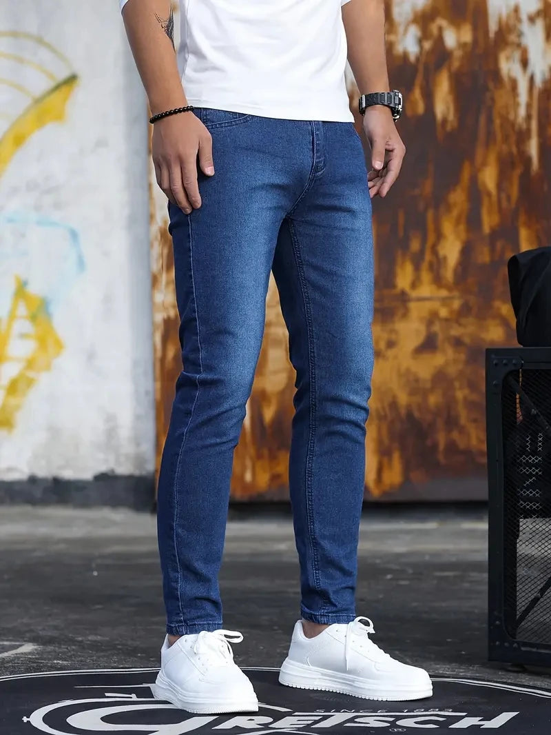 Man Pants Retro Washing Zipper Stretch Jeans Casual Slim Fit Trousers Male Plus Size Pencil Pants Denim Skinny Jeans for Men