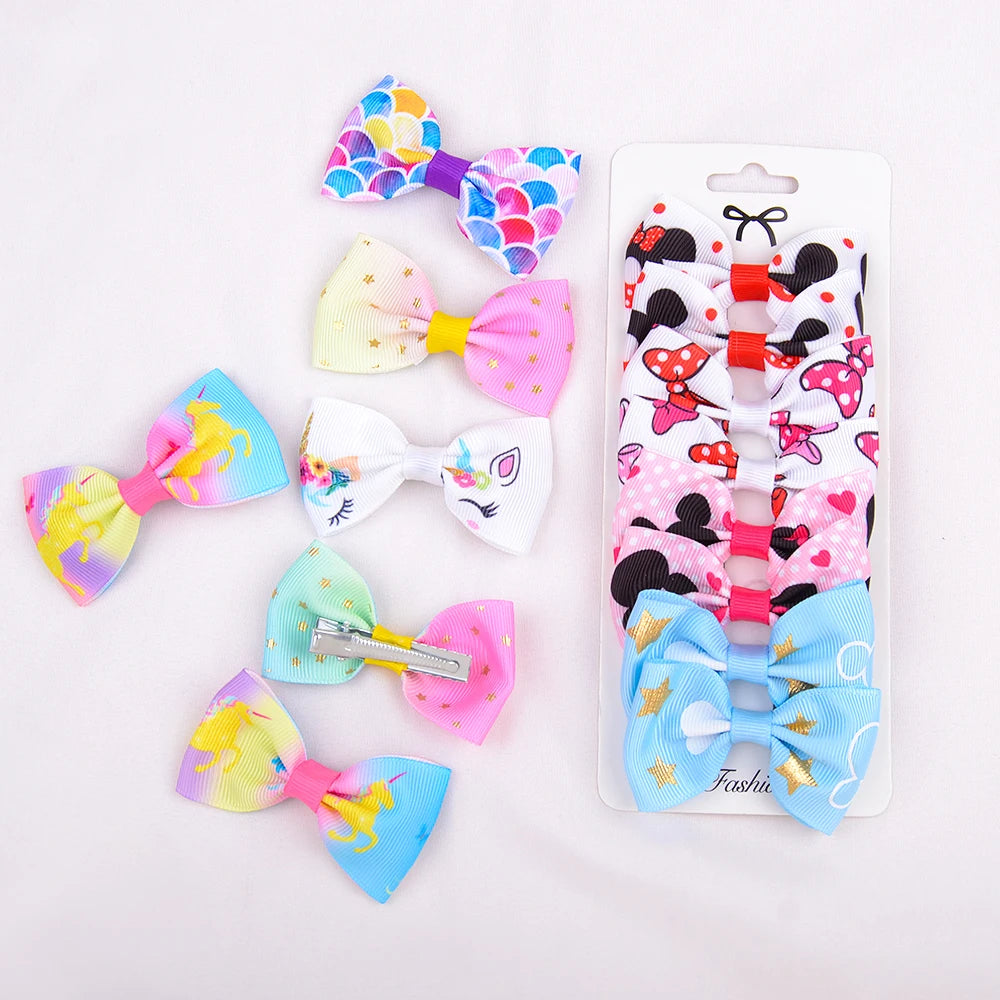 8PCS/Set Print Grosgrain Ribbon Hair Bows Clips Small Bows For Children Girls Headwear DIY Kids Hair Accessories Best Gifts