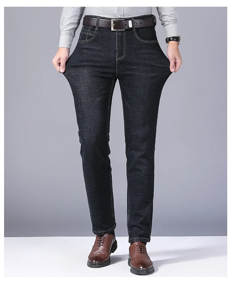 2024 New Men Classic Style Luxury Brand High-Quality Jeans Business Casual Stretch Slim Denim Pants Fashion Blue Black Trousers