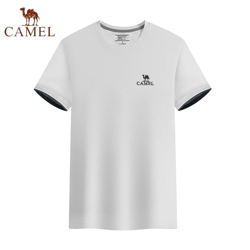 Embroidered CAMEL Round Neck Short Sleeved T-shirt, Summer Men's Fashionable Casual Outdoor Sports Breathable Polo Shirt Top