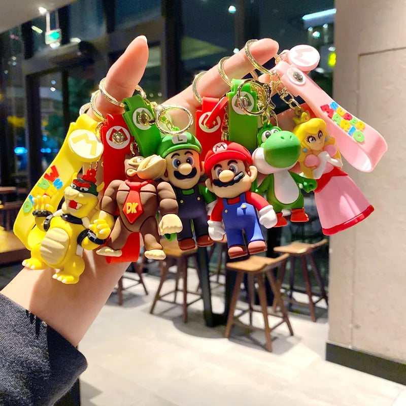 Super Mario Bros Game Stitch Disney Keychain wonder Action Figure Toy PVC Silicone Pendant Car Cartoon Bag Pendant Jewelry Gifts