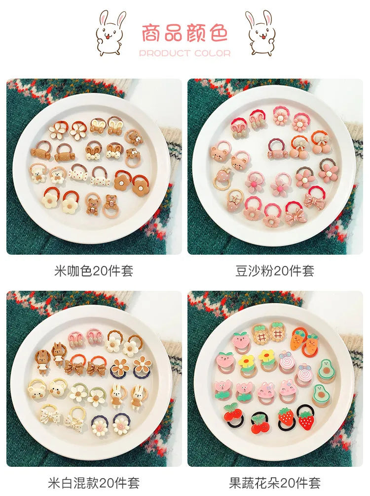 10/20Pcs/Lot Sweet Hair Band Girls Hair Ties Bows Elastic Rubber Band Flower Small Ball Scrunchies Baby Kids Hair Accessories