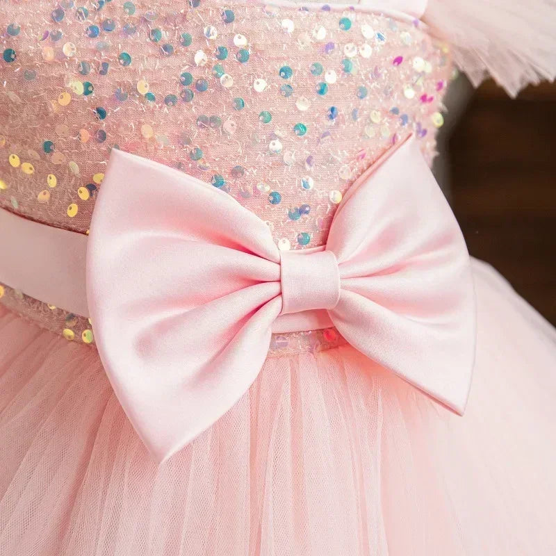 Toddler Baby Girl Dress Newborn Infant Baptism Birthday Dress Butterfly Tutu Princess Dress Baby Girls Wedding Party Gown 1-5Yrs