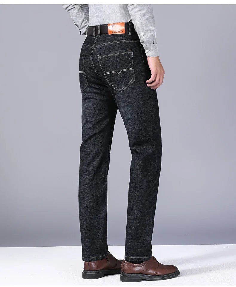 2024 NEW Classic Style Casual Stretch Slim Jean Pants Male Brand Denim Trousers Black Blue Men's Fashion Business Jeans