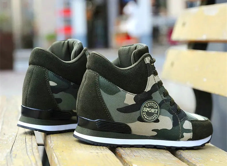 2022 Spring High Top Wedge Platform Sneakers Women Casual Shoes Hidden Heels Ladies Sneakers Camouflage Women Shoes Basket Femme