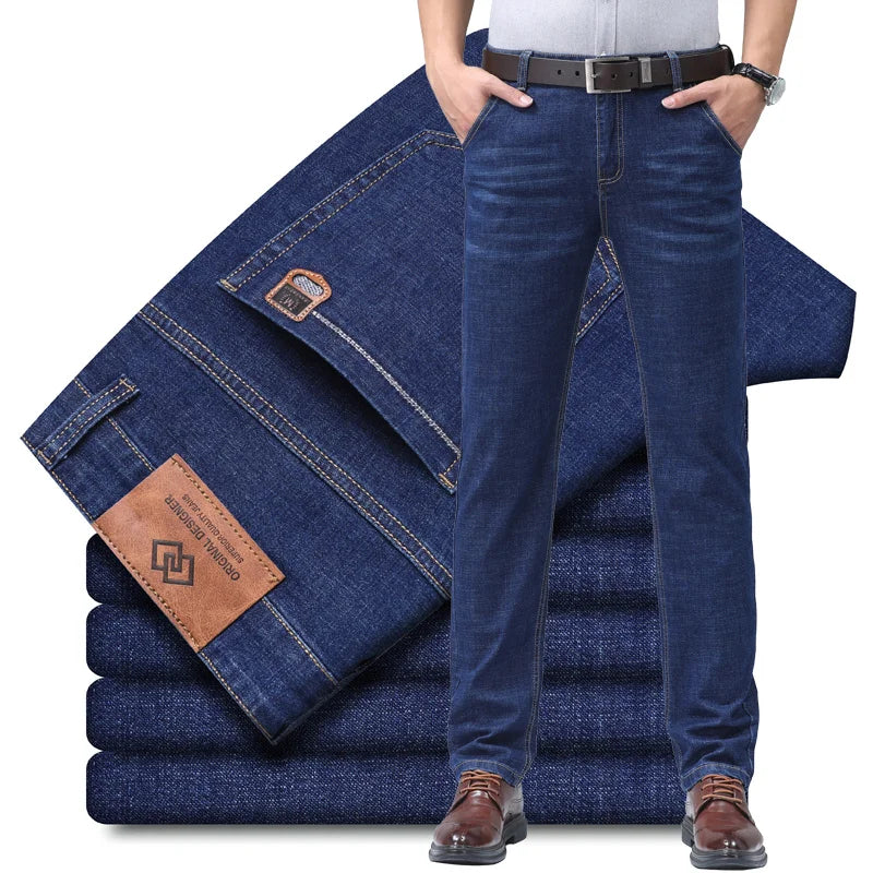 Casual Men Classic Business Jeans 2024 Summer Autumn Slim Stretch Denim Trousers Male High Quality Luxury Pants Brand Clothing