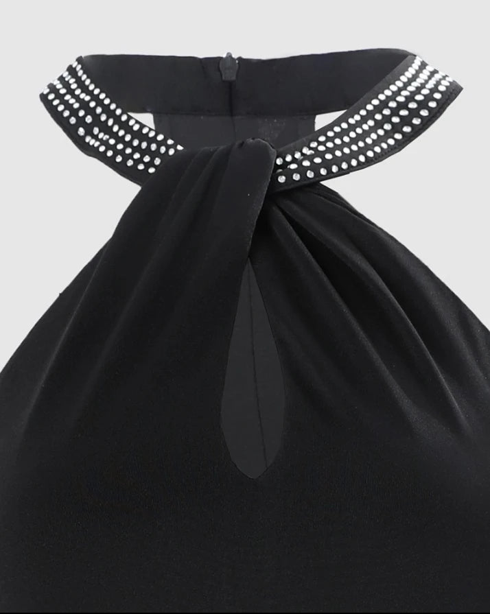 Sexy Women Dresses Rhinestone Decor Elegant Fashion Multi-Strap High Slit O-Neck Sleeveless Maxi Skinny Party Dress 2022 Summer
