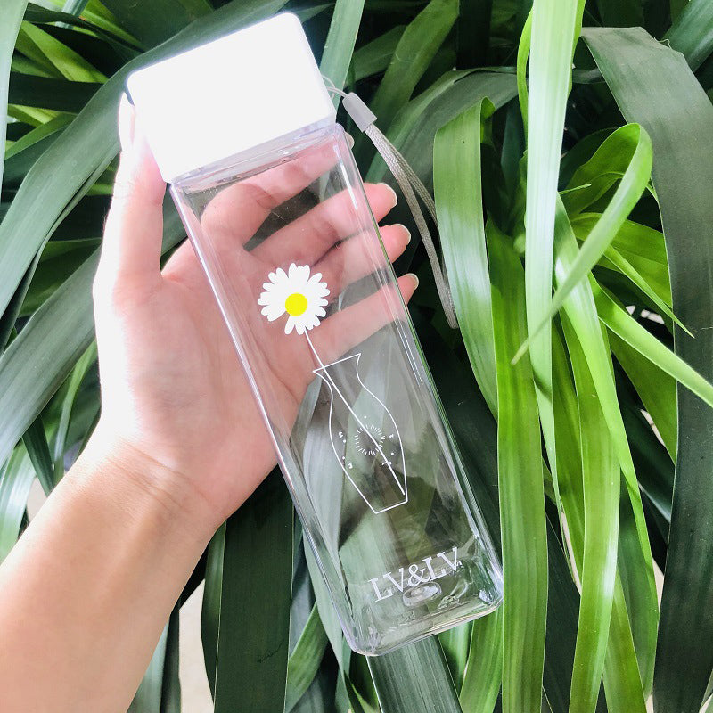 Outdoor Cold Juice Water Sports Cup With Portable Rope Daisy Transparent Plastic Frosted Water Bottle Water Bottles