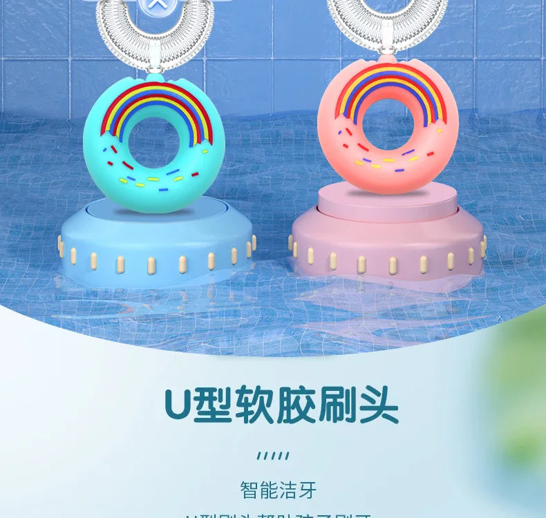 Children 360 Degree Doughnut Manual Toothbrush Kids Silicone U-shaped Tooth Brush Cartoon Gift For 2-6-12 Years Old