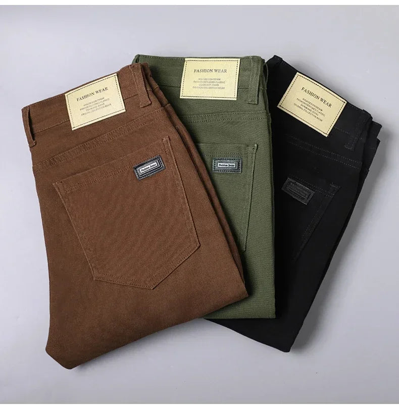 Large Size 42 44 Autumn 98% Cotton Men's Stretch Slim Jeans ArmyGreen Soft Comfortable Casual Straight Denim Pants Trousers