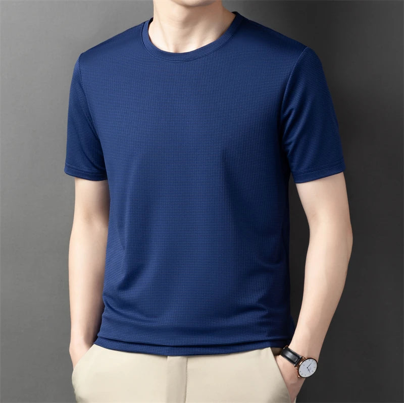 2024 Summer New Men's Solid Color Round Neck Short Sleeved T-shirt Fashion Casual Wrinkle Resistant Comfortable Top