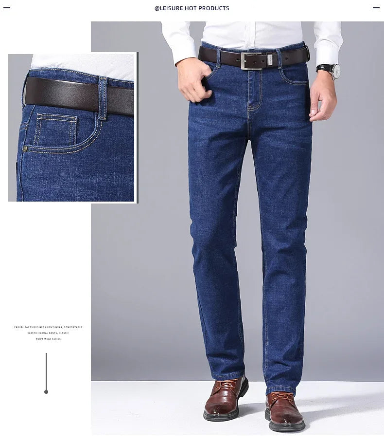 2024 NEW Classic Style Casual Stretch Slim Jean Pants Male Brand Denim Trousers Black Blue Men's Fashion Business Jeans