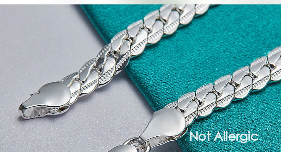 DOTEFFIL 925 Sterling Silver 6mm Side Chain 16/18/20/22/24 Inch Necklace For Women Man Fashion Wedding Engagement Jewelry Gifts