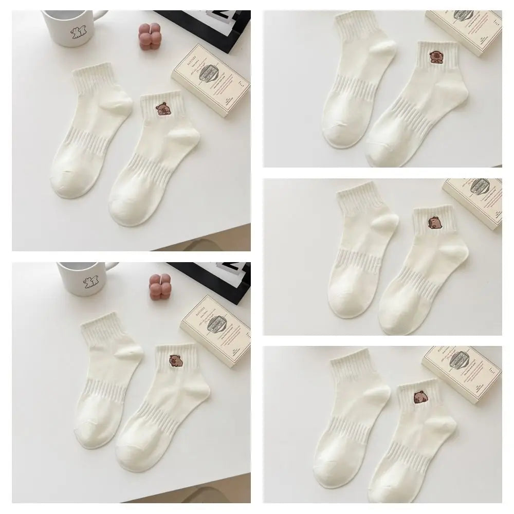 Cotton Capybara Socks Breathable Soft Japanese Casual Hosiery Coffee Cartoon Mid-tube Socks Women