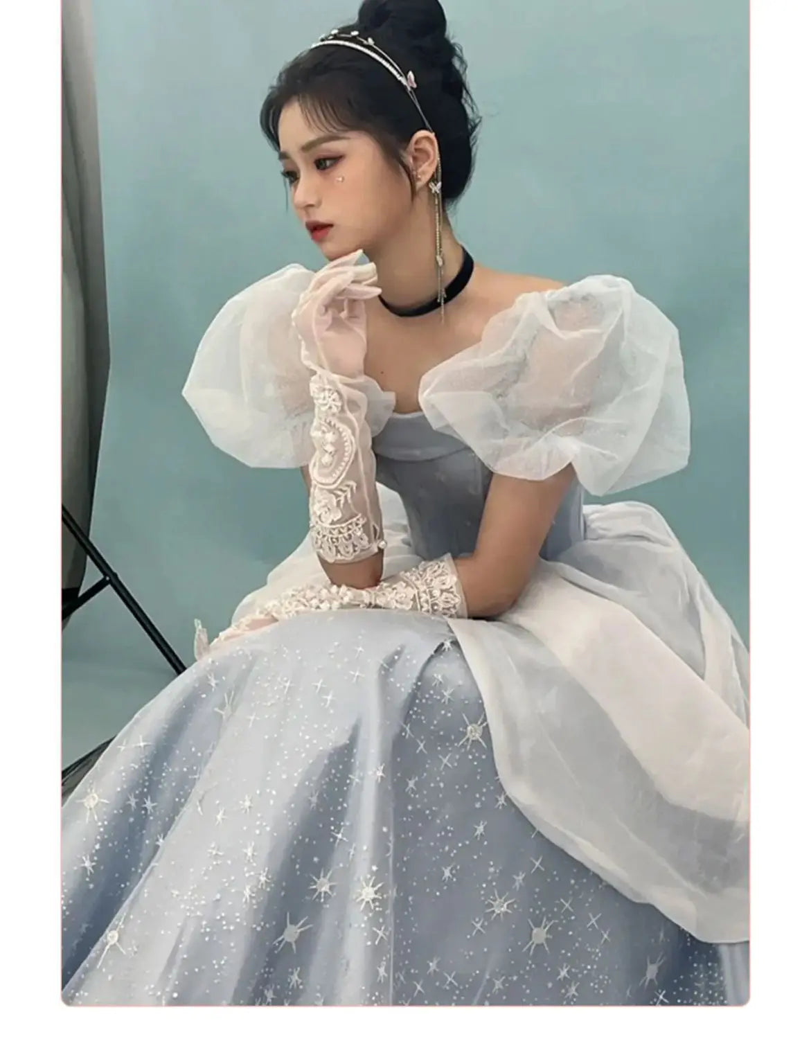 Blue Prom Dress Engagement Jacquard Dress France Vintage Sweet Korean Princess Fairy Dress Evening Party Dress