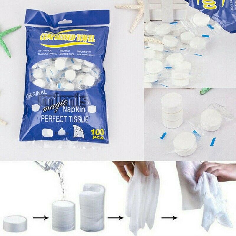 100pcs Compressed Towel Wet Wipes Paper Face Towel Tablet Disposable Napkin Portable Magic Towel Coin Tissues Make Up for Travel