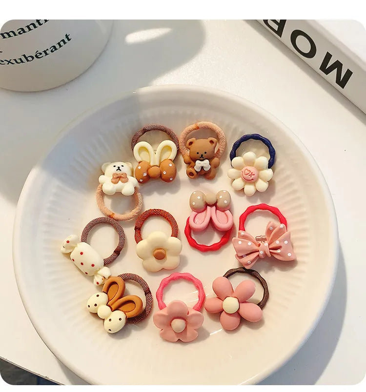 10/20Pcs/Lot Sweet Hair Band Girls Hair Ties Bows Elastic Rubber Band Flower Small Ball Scrunchies Baby Kids Hair Accessories