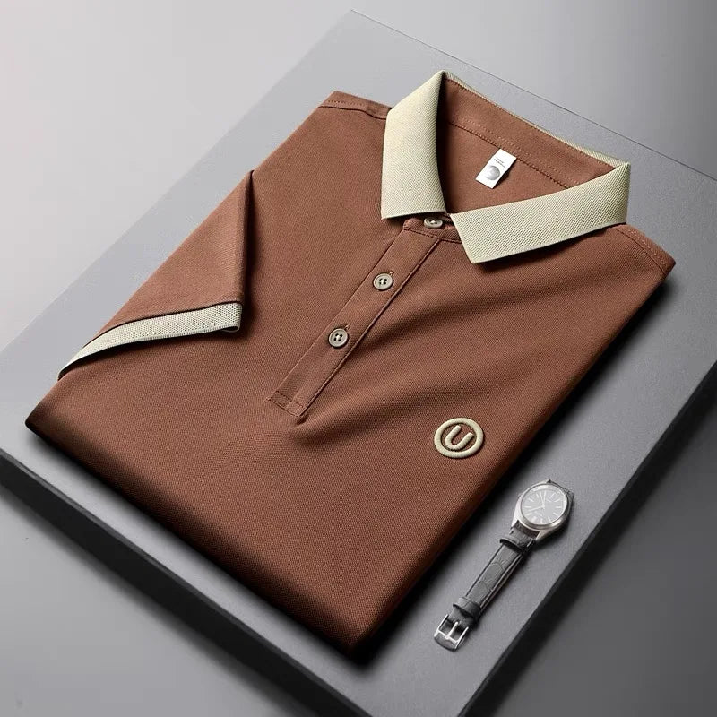 Light luxury fashion letter embroidery short sleeve POLO shirt men's summer New youth casual ice silk breathable golf T-shirt