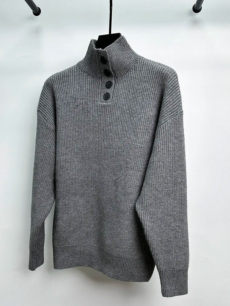 High end men's trendy jacquard knitted sweater 2023 autumn and winter new casual fashion thickened warm high collar pullover