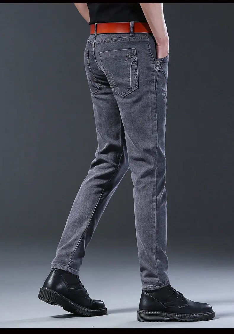 2024 New Fashion Jeans Men Korean Style Straight Grey Middle Waist Pants Male Casual Denim Trousers