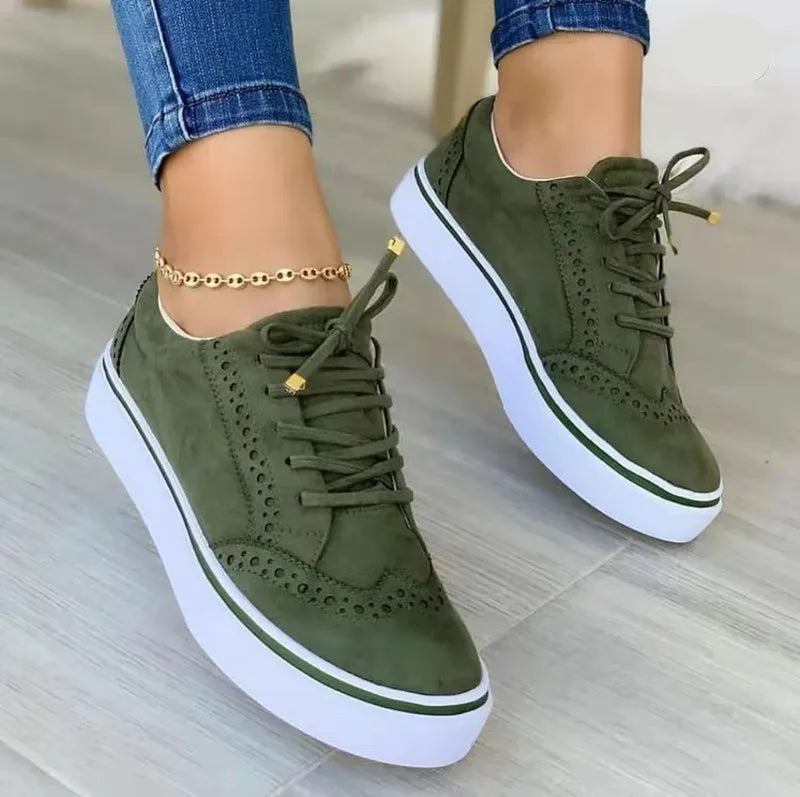 New Women's Low-top Vulcanized Round Toe Casual Flat Shoes Lace-up Walking Women Versatile Comfortable