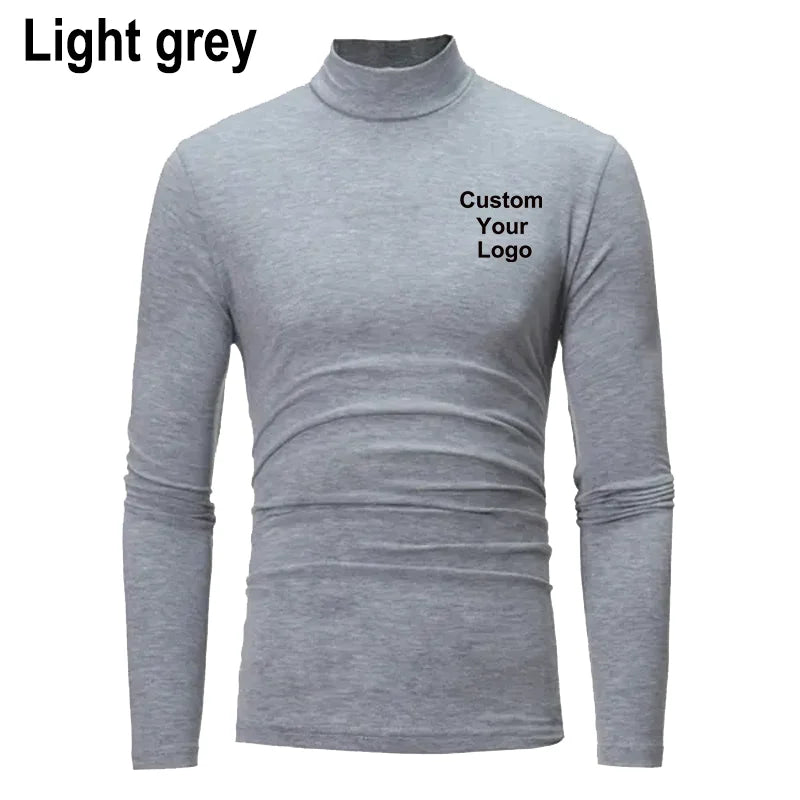 Men Fashion Custom Your Logo Outdoor Casual High Collar Long Sleeved T Shirt Mens Turtleneck Bottoming Shirt Men Warm Pullover