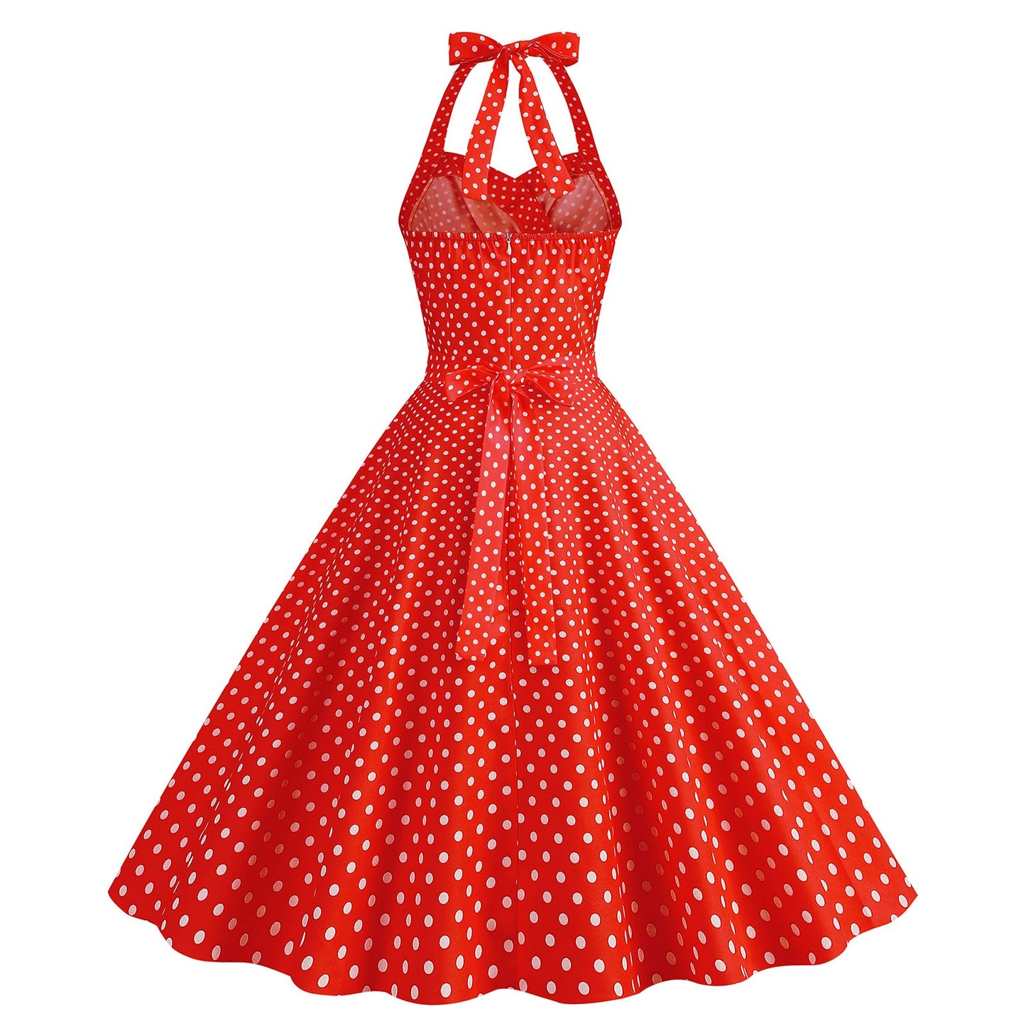 Polka Dot Hepburn Style 50s 60s Vintage Dress A-Line Backless Halter Pin Up Rockabilly Dress Women Summer Retro Party Vestidos