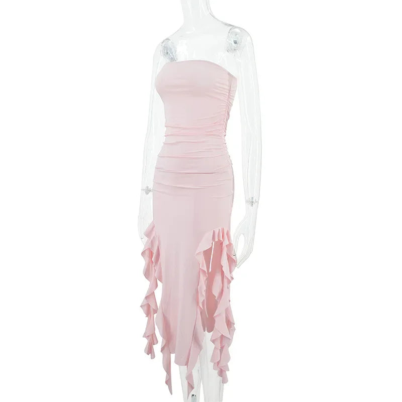 BWQ Long Dresses For Women Slit Sexy Bodycon Sleeveless Jellyfish Dress Hot Girls Fashion Off The Shoulders Maxi Dress Woman
