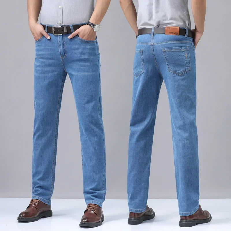 Casual Men Classic Business Jeans 2024 Summer Autumn Slim Stretch Denim Trousers Male High Quality Luxury Pants Brand Clothing