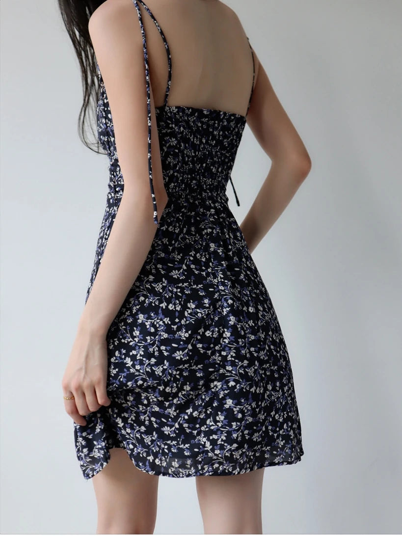 Bandage Floral Spaghetti Strap Dress Womens Y2k Clothes Sleeveless Mini Fashion Summer Short Party Backless Dresses for Women