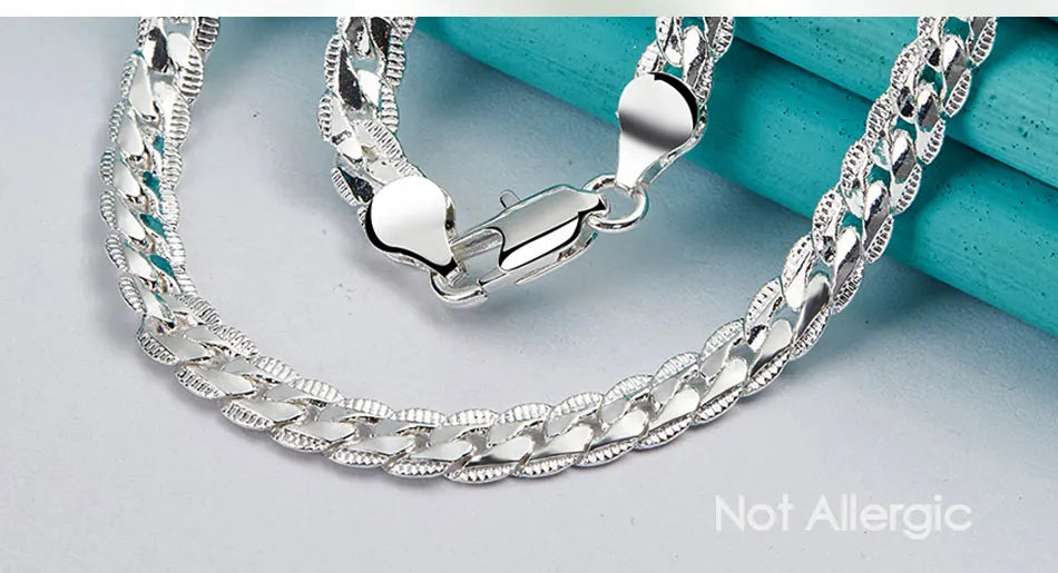 DOTEFFIL 925 Sterling Silver 6mm Side Chain 16/18/20/22/24 Inch Necklace For Women Man Fashion Wedding Engagement Jewelry Gifts