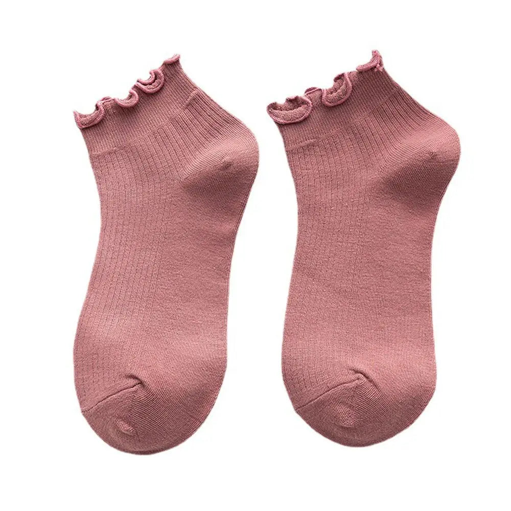 Cotton Women's Socks Frilly Ruffle Socks Spring Summer Casual Ankle Short Boat Socks Loose Knitting Solid Color Mid Tube Sock