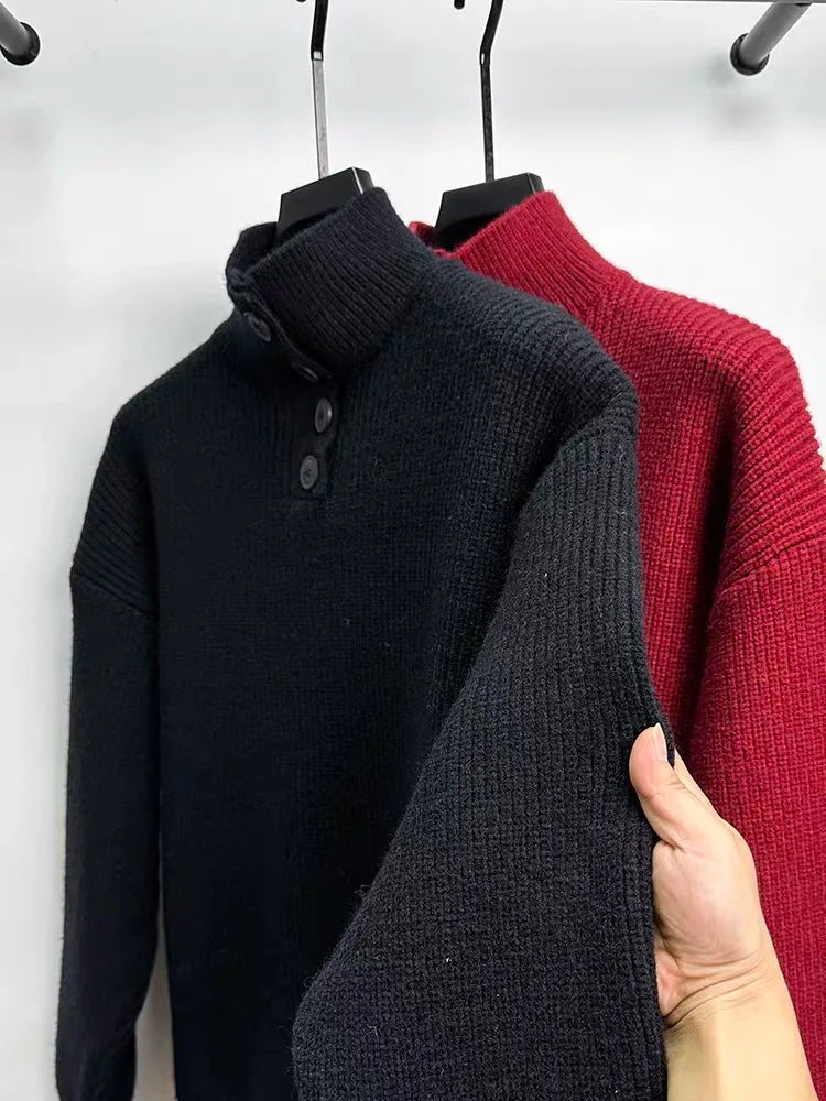 High end men's trendy jacquard knitted sweater 2023 autumn and winter new casual fashion thickened warm high collar pullover