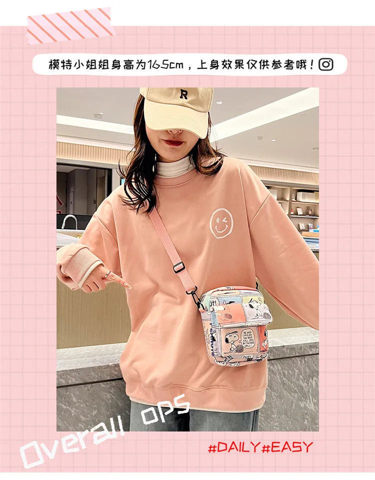 Snoopy Women Canvas Zipper Bag Preppy Style Student Tote Shoulder Messenger Bag Small Canvas Bag Satchel Travel Purse Handbag