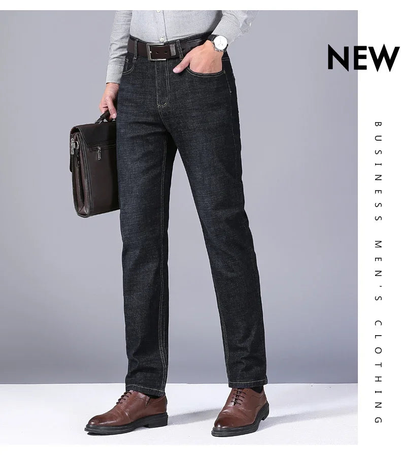 2024 NEW Classic Style Casual Stretch Slim Jean Pants Male Brand Denim Trousers Black Blue Men's Fashion Business Jeans