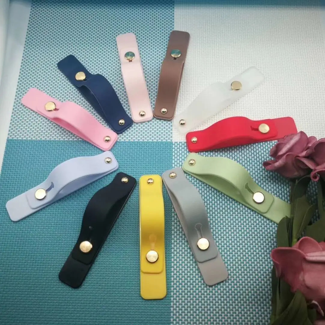 Silicone Phone Hand Band Holder TPU Leather Finger Strap Simple Push Pull Grip Stand Solid Color Bracket Cellphone Accessories