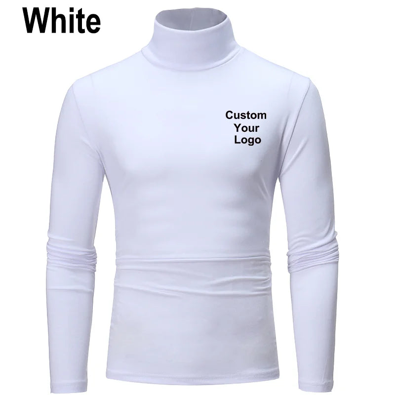Men Fashion Custom Your Logo Outdoor Casual High Collar Long Sleeved T Shirt Mens Turtleneck Bottoming Shirt Men Warm Pullover