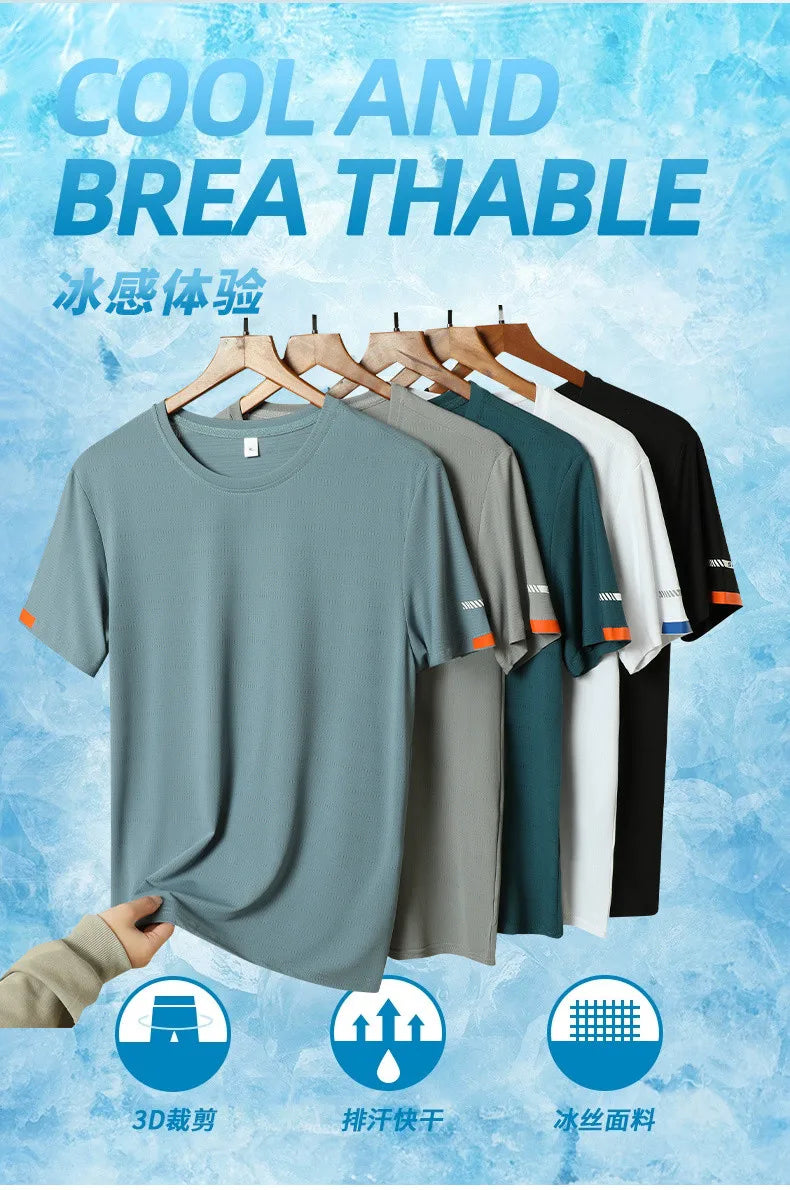 Fashion T-Shirts Men Summer Fast Dry Solid Basic Tshirts Male Tee Shirt Youth Good Quality Camping Top Clothing Plus Size M-5XL