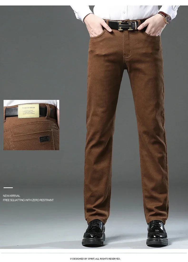 Large Size 42 44 Autumn 98% Cotton Men's Stretch Slim Jeans ArmyGreen Soft Comfortable Casual Straight Denim Pants Trousers