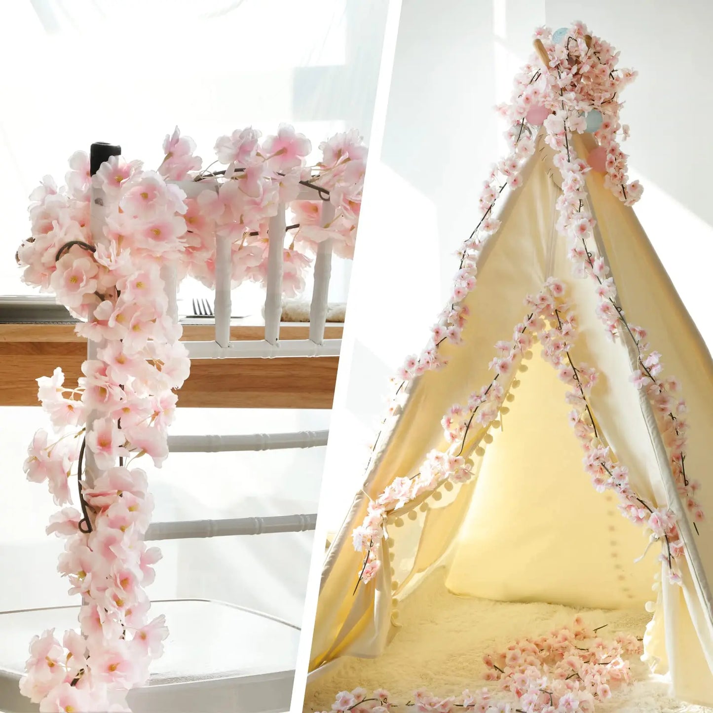 180cm Artificial Flowers Cherry Blossom Sakura Garland Wedding Arch Garden Backdrop Home Party Decoration Silk Fake Plants Vine