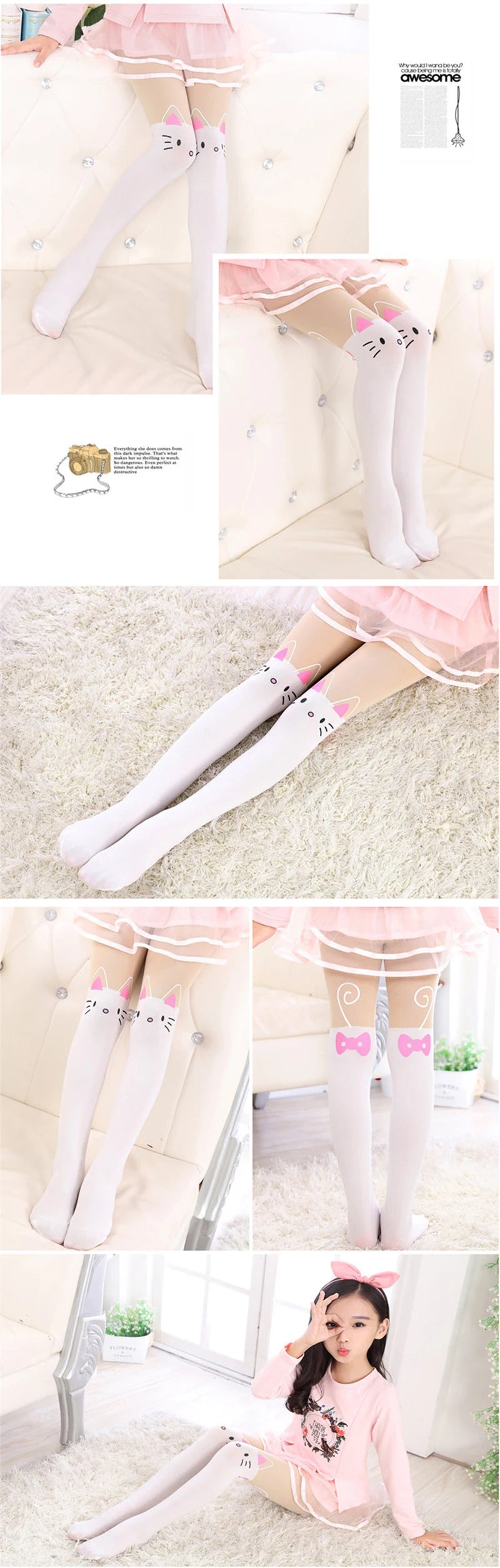 Spring autumn warm children Baby Kids tights printing Cartoon Animal Bear pantyhose cat kawaii Knee tattoo Student girl stocking