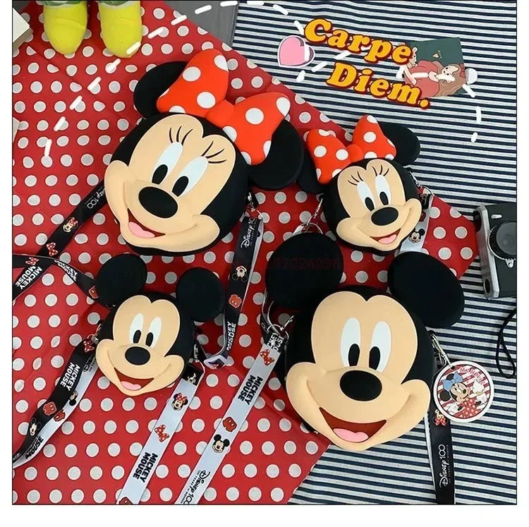 Original Disney Anime Kawaii Minnie Mickey Mouse Silicone One Shoulder Bag Leisure Fashion Zero Purse Birthday Gift For Girl