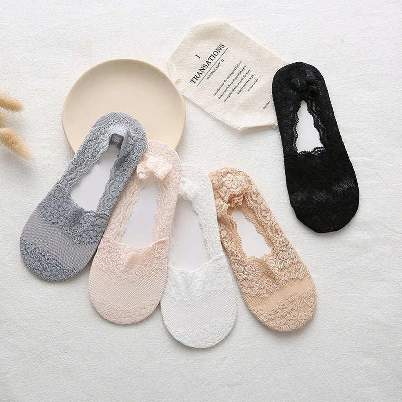 Summer Woman Socks Lace Invisible Short No-Show Boat Socks Low Top Ankle Socks Summer Cotton Transparent White Low Cut Boat Sock