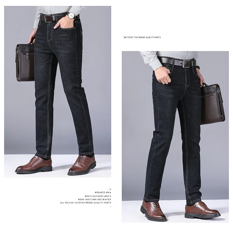 2024 New Men Classic Style Luxury Brand High-Quality Jeans Business Casual Stretch Slim Denim Pants Fashion Blue Black Trousers