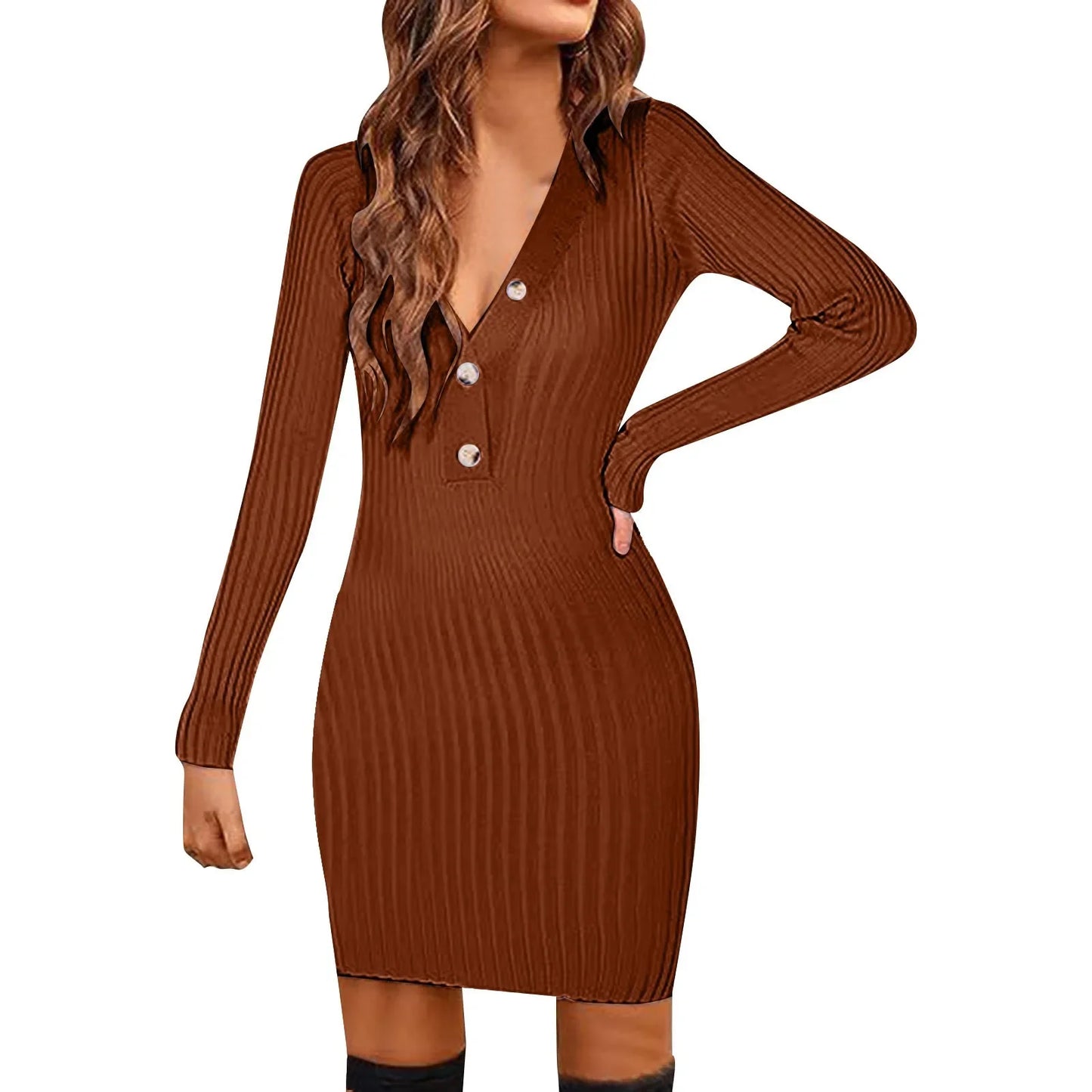 Autumn Knit Ribbed Slim Mini Dresses Women Casual Sexy Long Sleeve Lapel Neck Buttons Side Split Dress Streetwear Vestidos Robe