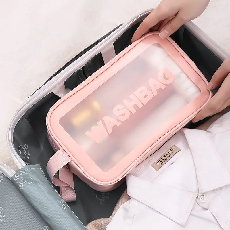 Portable Travel Clear Storage Bag PVC Makeup Bag Waterproof Washbag Transparent Large Capacity Women's Portable Cosmetic Cases