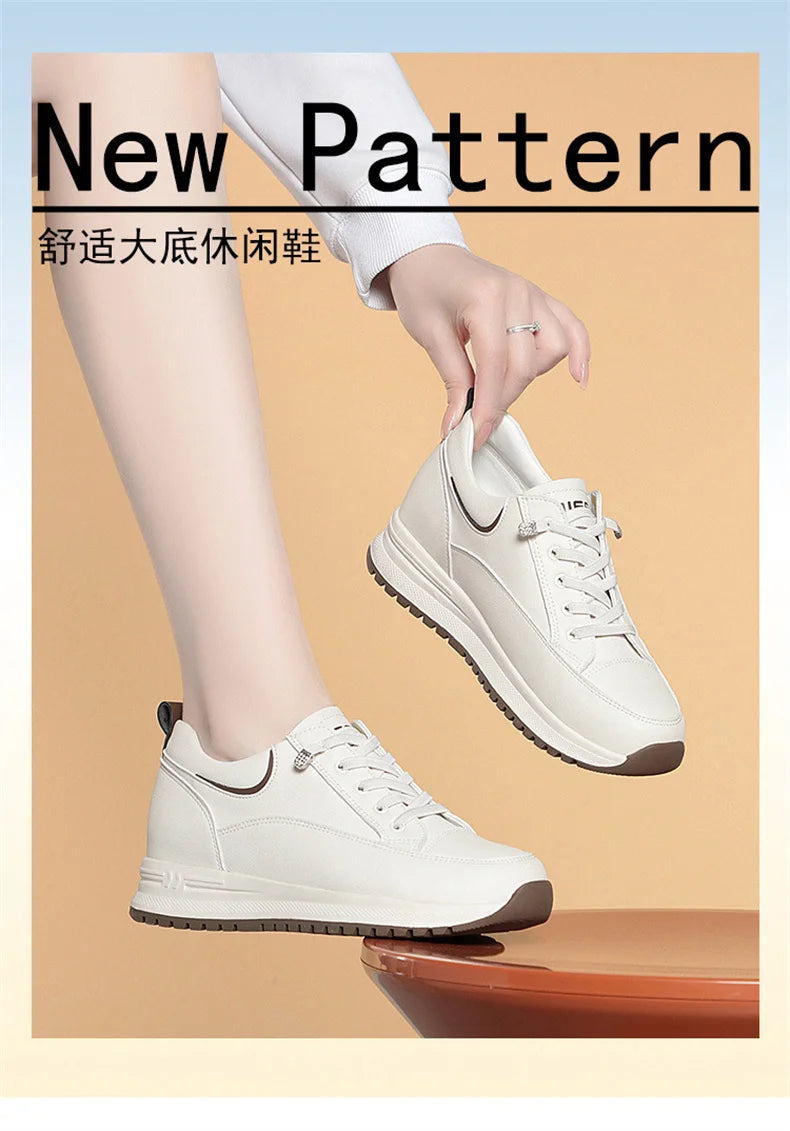 Spring Autumn Fashion Chunky Causal Women Mother Shoes Walking Comfortable Soft Leather Running Non-slip Soft Leather Sneakers