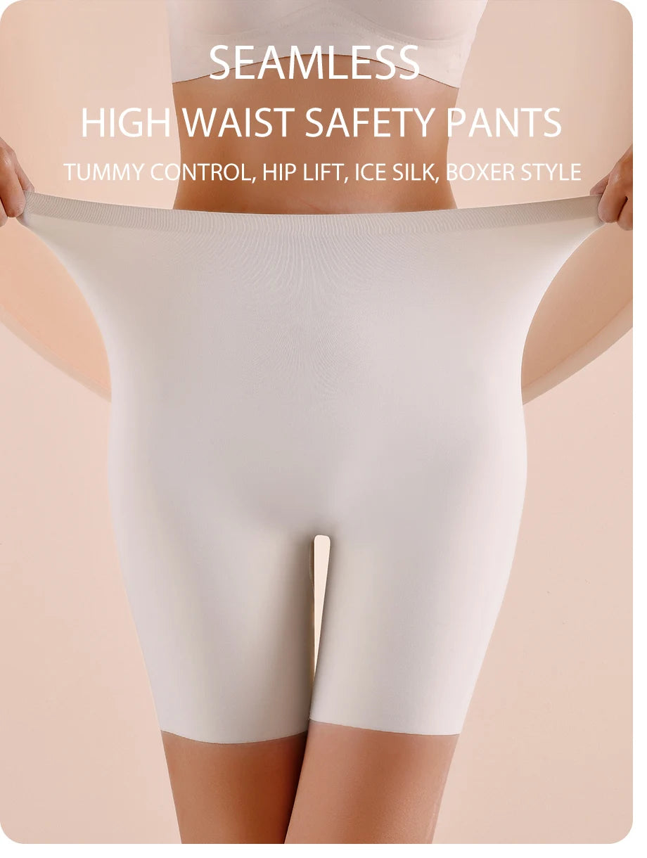 Seamless High Waist Shorts Panties For Women Tummy Control Hip Lift Ice Silk Safety Pants Sports Underwear Boyshorts Boxer