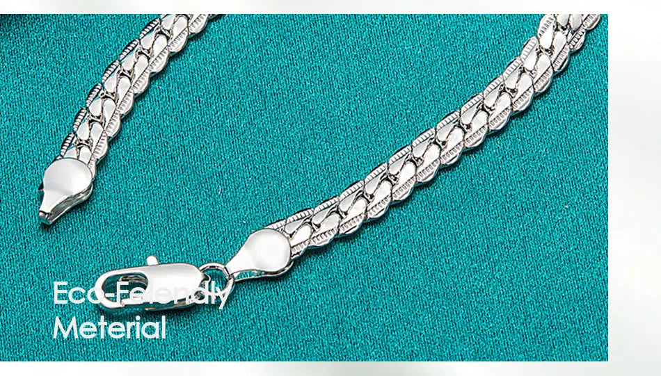 DOTEFFIL 925 Sterling Silver 6mm Side Chain 16/18/20/22/24 Inch Necklace For Women Man Fashion Wedding Engagement Jewelry Gifts