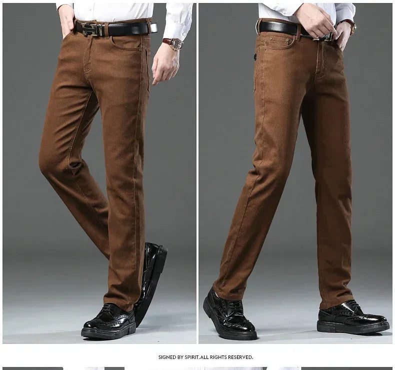 Large Size 42 44 Autumn 98% Cotton Men's Stretch Slim Jeans ArmyGreen Soft Comfortable Casual Straight Denim Pants Trousers